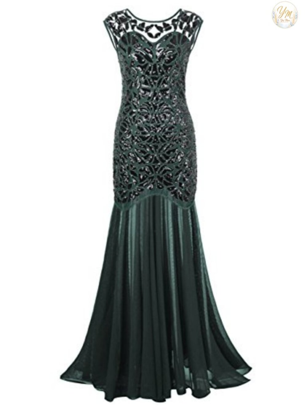 1920s Sequin Gatsby Maxi Formal Prom Evening Dress Cap Sleeve